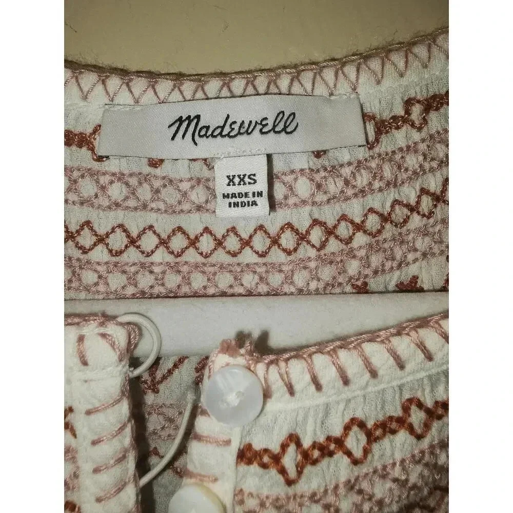 Madewell Embroidered Crinkle-Cotton Button Up Women's XXS - Picture 4 of 5